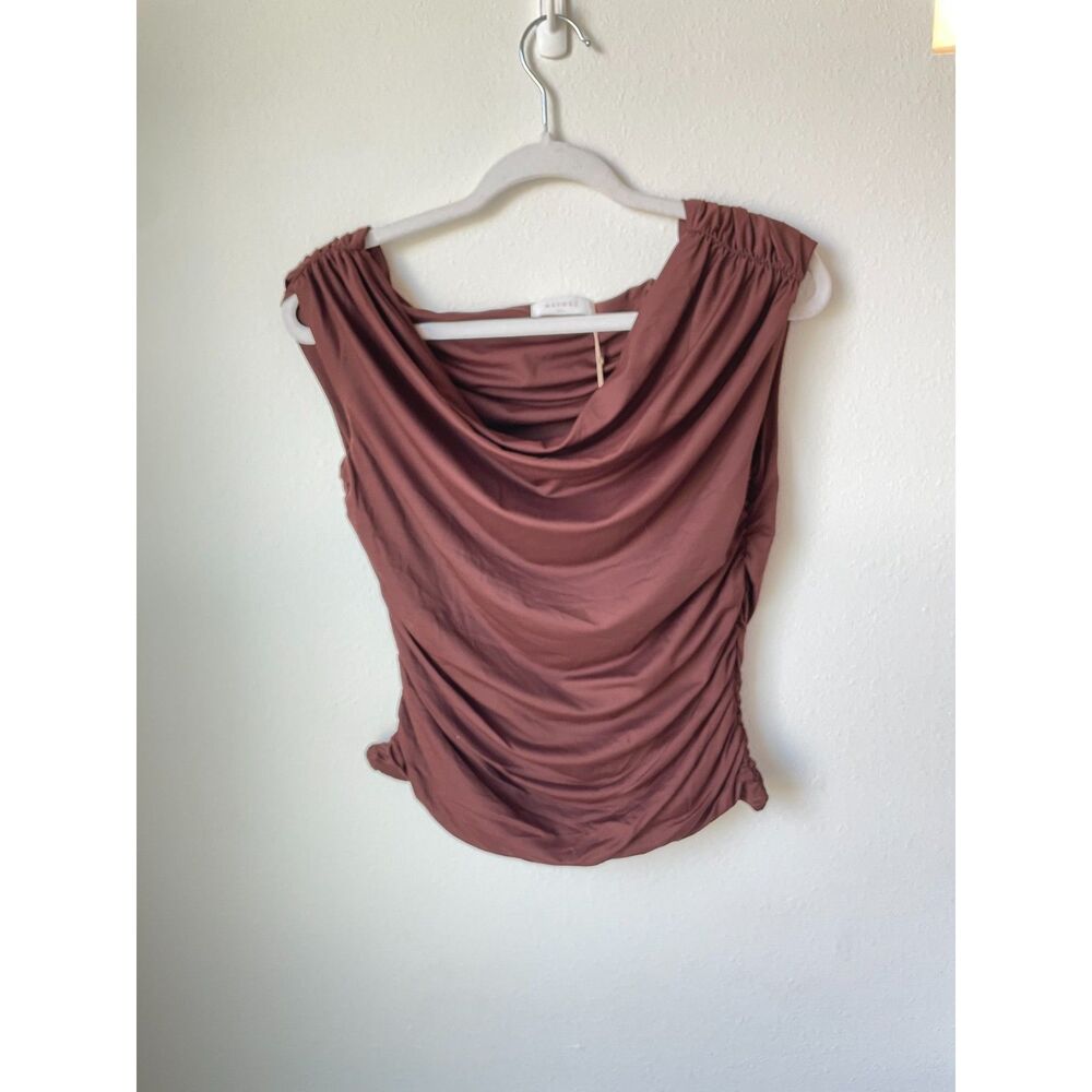 Meshki NWT Alayna ruched top XXL - Chocolate brown cowl neck going out tank